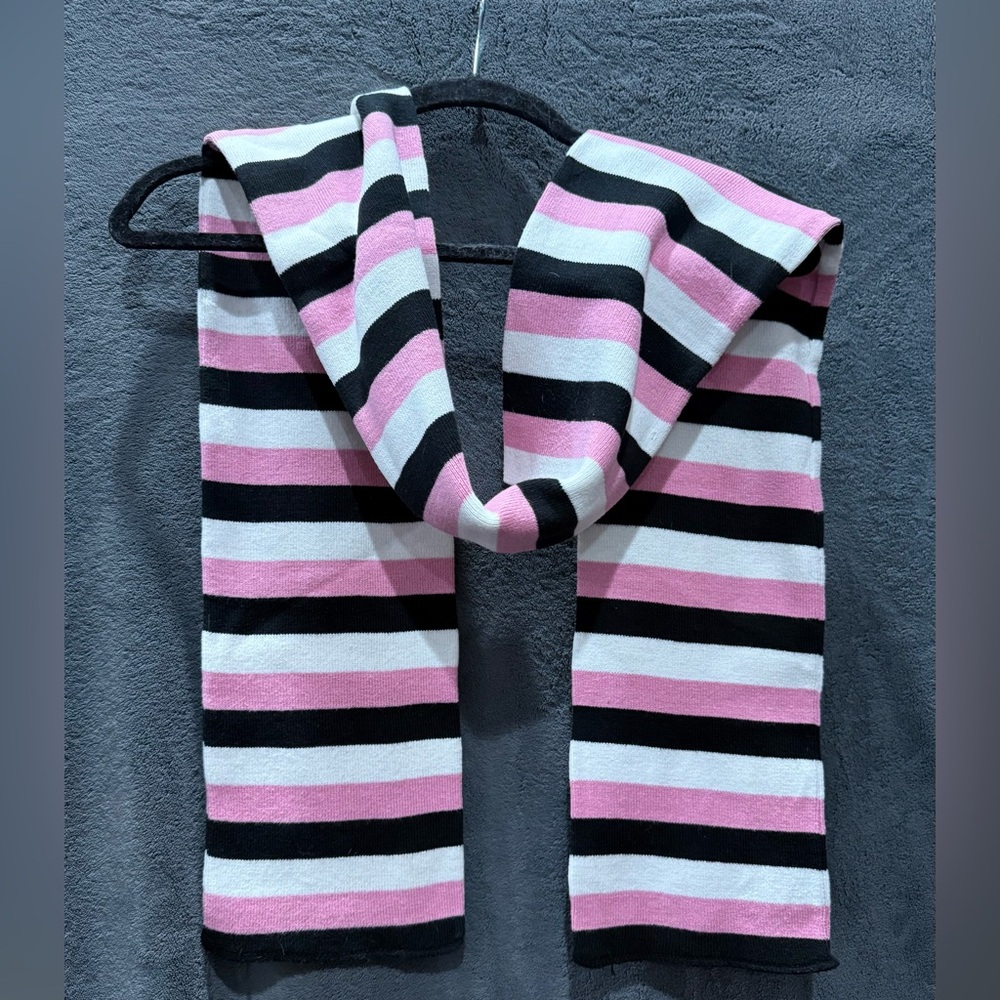 Striped Pink, White, and Black Scarf